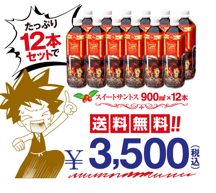 送料無料 アイスコーヒー スイートサントス900ml ペットボトル 冷凍便不可